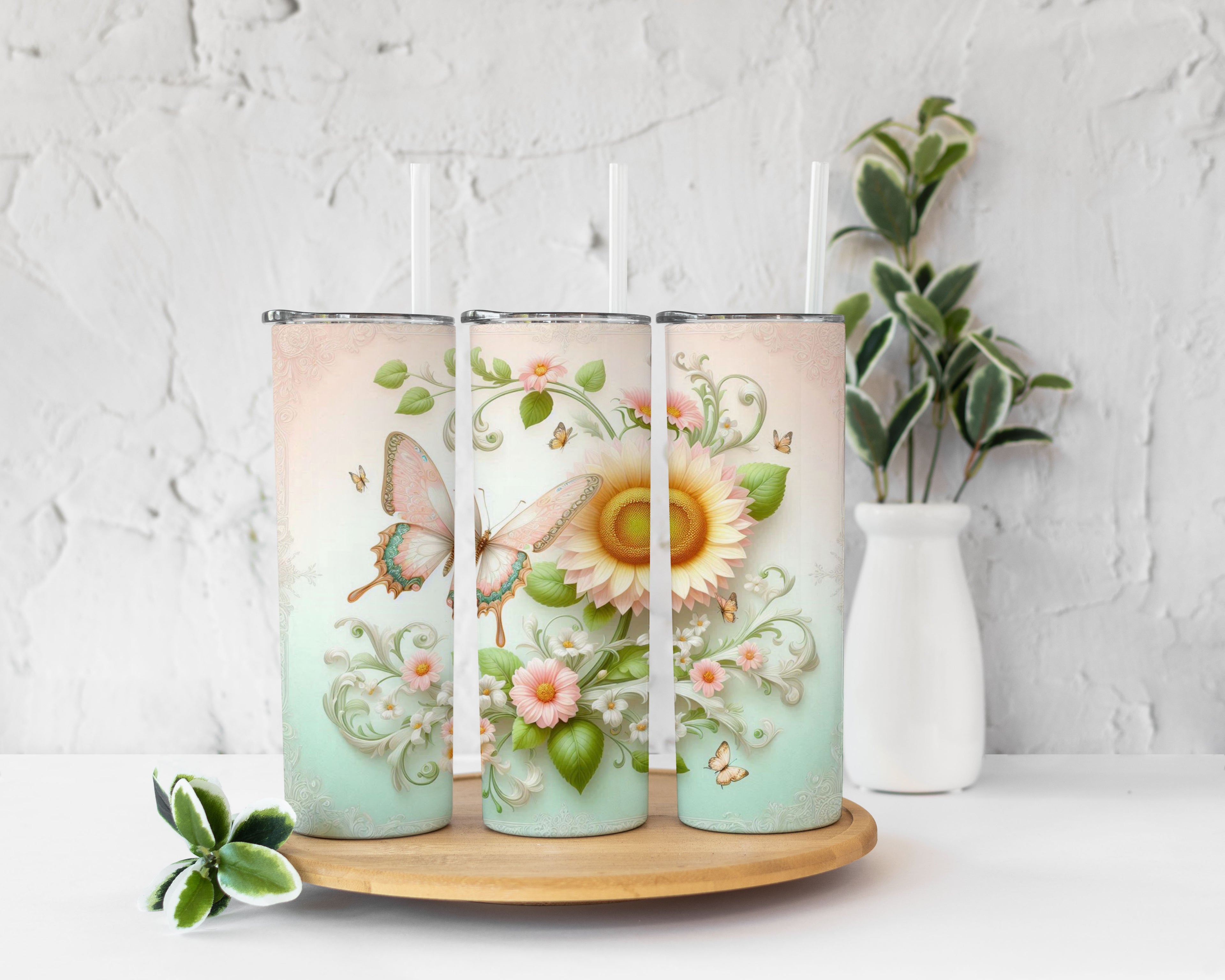 Sunflower and Cute Butterfly Tumbler Cup 20oz